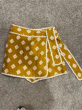FARM Rio Mustard Floral Wrap Skort with White Trim